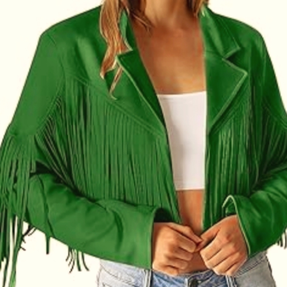 Faux Soft Leather Cropped Fringe Jacket
